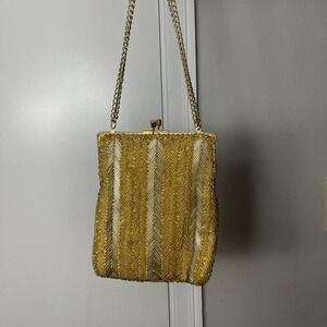 vintage Gold beaded handbag purse with chain strap